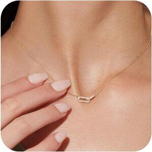 14K Gold Plated Paperclip Dainty Necklace, Open Oval, 16.5+2 inches, Women